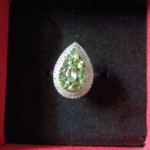D'Joy Tsavorite Garnet, White Zircon Crown Cluster Ring in Rhodium Sterling